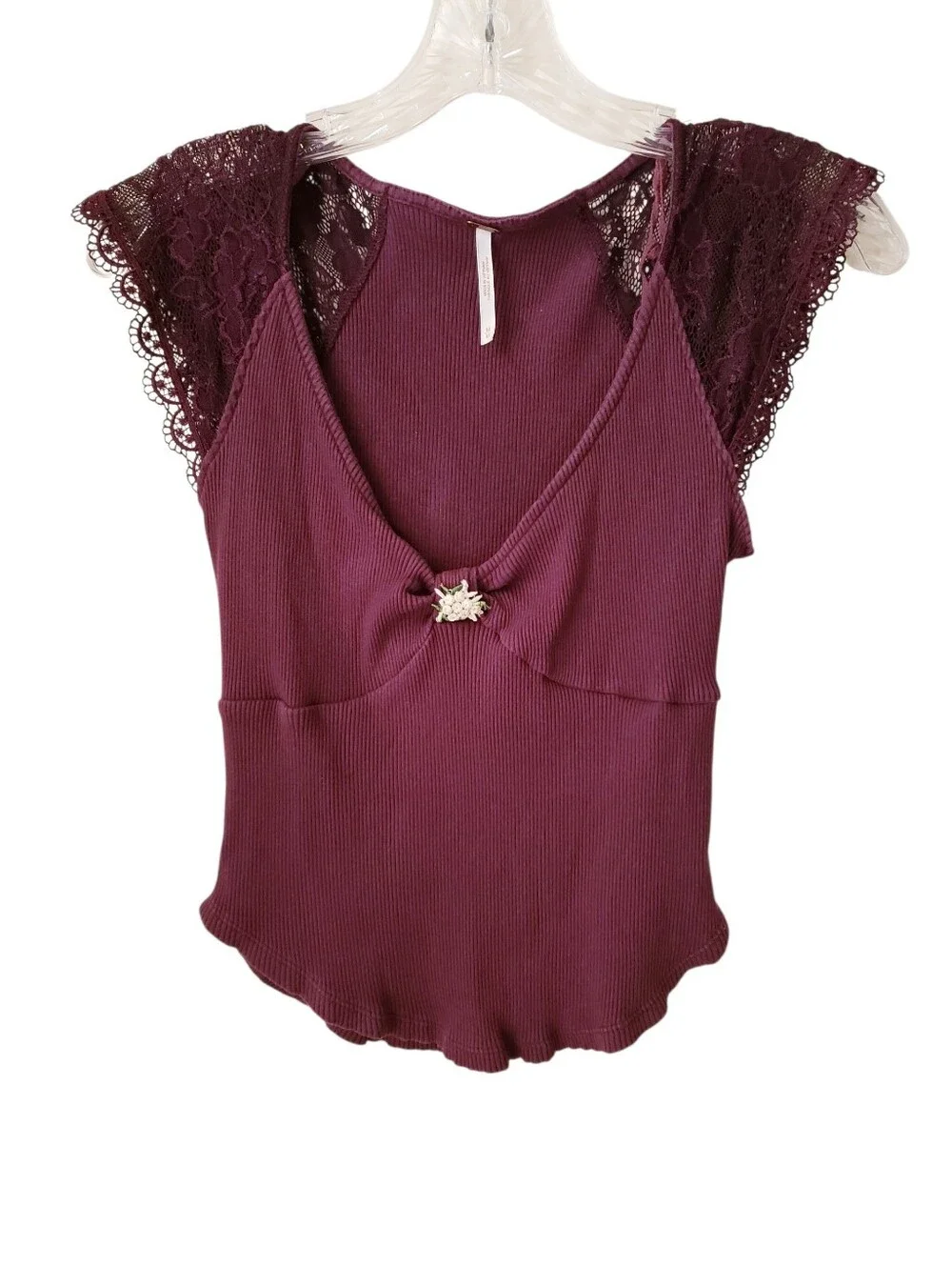 Free People Maroon Let's Talk Baby Tee Shirt
